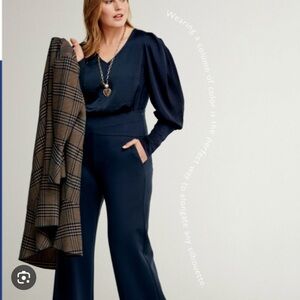 Cabi Timeless Bishop Blouse Pleated Shoulder Navy Blue Women's Sz XL V neck